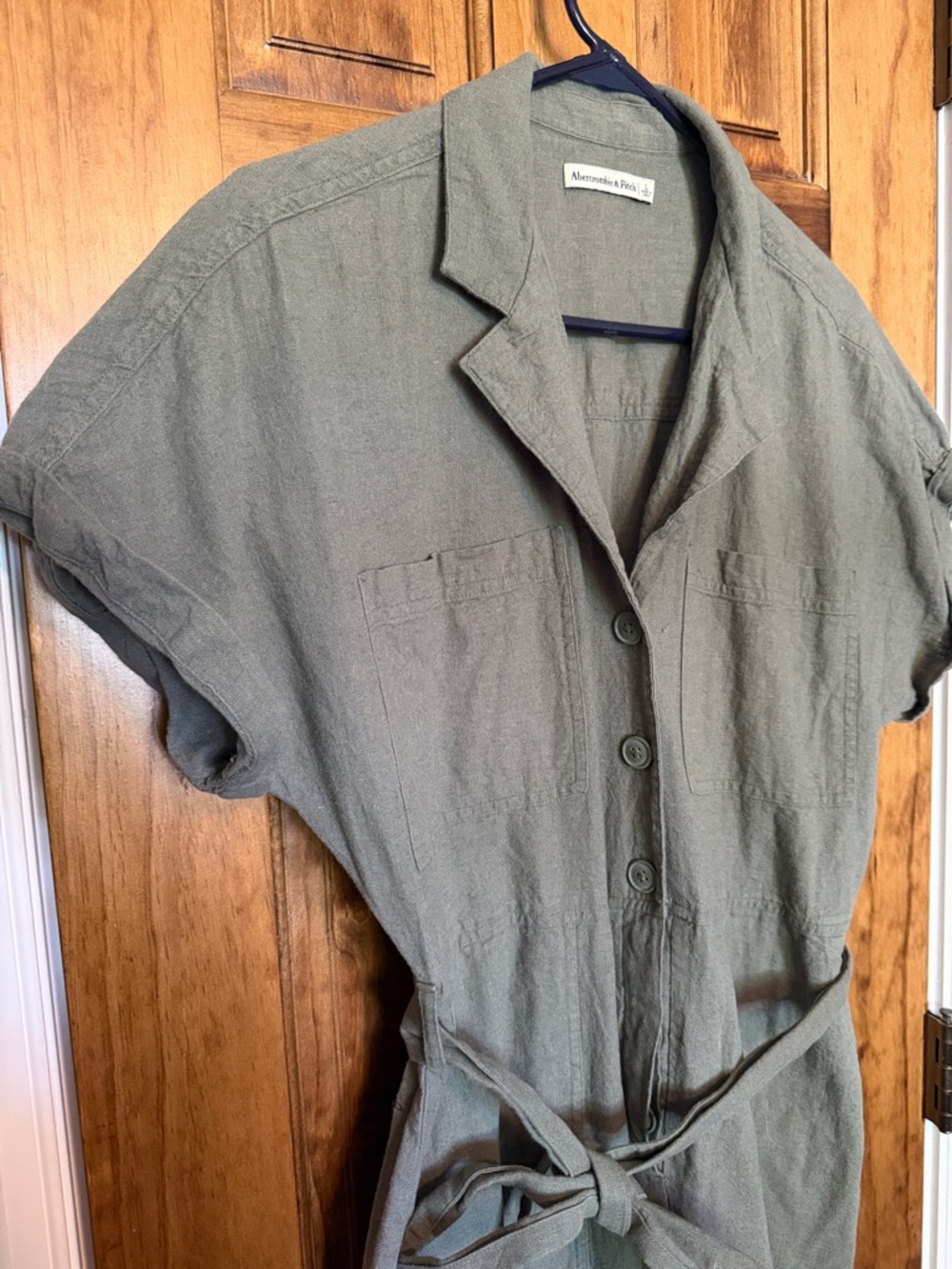 Abercrombie & Fitch Olive Green Linen Jumpsuit